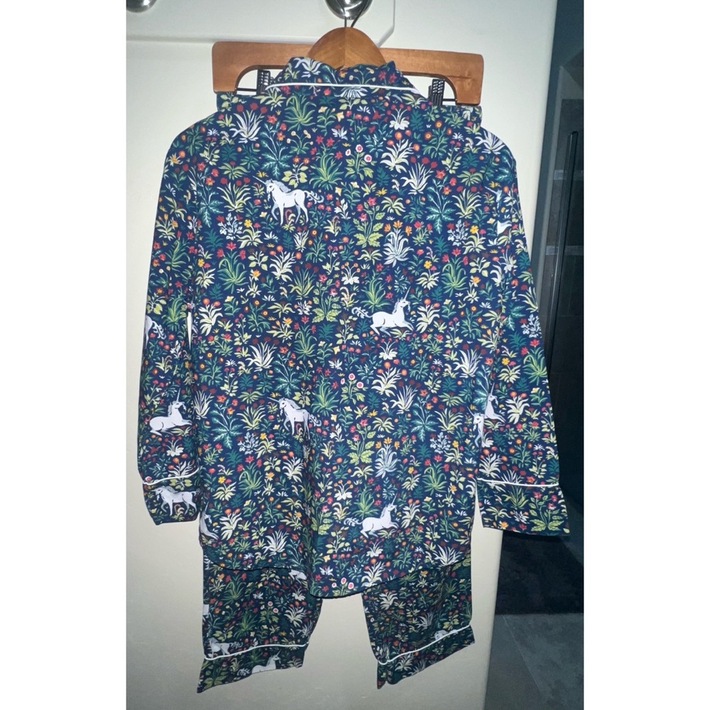 Printfresh Whimsical Unicorn Garden Long Pajama Set in Navy Size Small - Picture 4 of 12